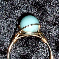 BAGUE D�AMAZONITE (Bille de pierre)