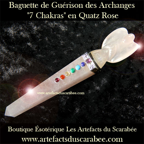 A- Baguette de Guérison des Archanges "7 Chakras" + Quartz Rose