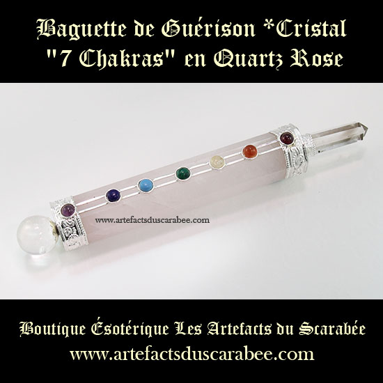 A- Baguette de Guérison *Classique "7 Chakras" + Quartz Rose
