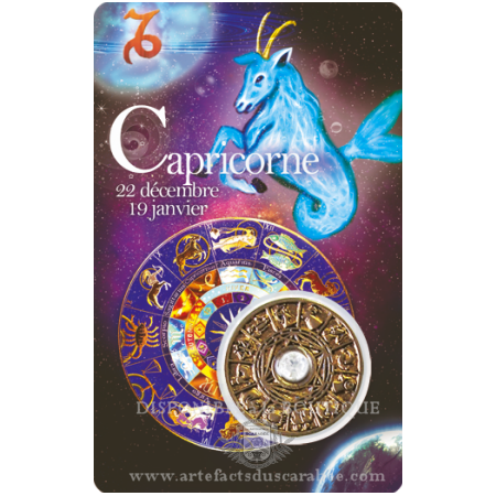 Carte Zodiaque CAPRICORNE + Médaille Roue de l'Horoscope Carte Zodiaque CAPRICORNE + Médaille Roue de l'Horoscope