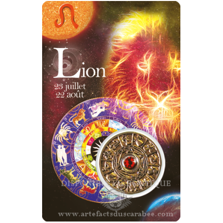 Carte Zodiaque LION + Médaille Roue de l'Horoscope
