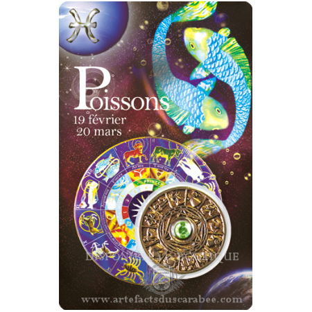 Carte Zodiaque POISSON + Médaille Roue de l'Horoscope Carte Zodiaque POISSON + Médaille Roue de l'Horoscope