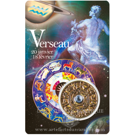 Carte Zodiaque VERSEAU + Médaille Roue de l'Horoscope Carte Zodiaque VERSEAU + Médaille Roue de l'Horoscope