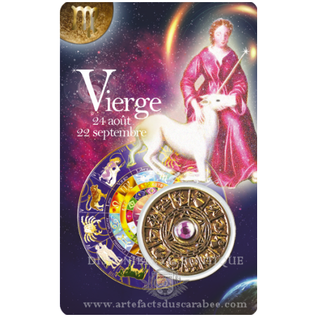 Carte Zodiaque VIERGE + Médaille Roue de l'Horoscope Carte Zodiaque VIERGE + Médaille Roue de l'Horoscope