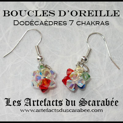Boucles d'Oreille Dodécaèdres en Cristal Swarovski "7 Chakras" Boucles d'Oreille Dodécaèdres en Cristal Swarovski "7 Chakras"