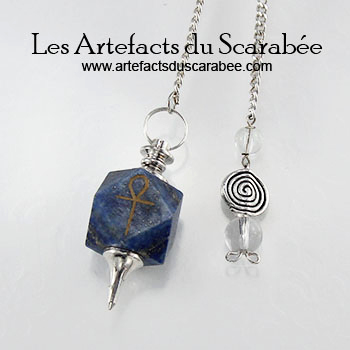 Pendule de Lapis Lazuli Facetté + Croix Ânkh (Immortalité)