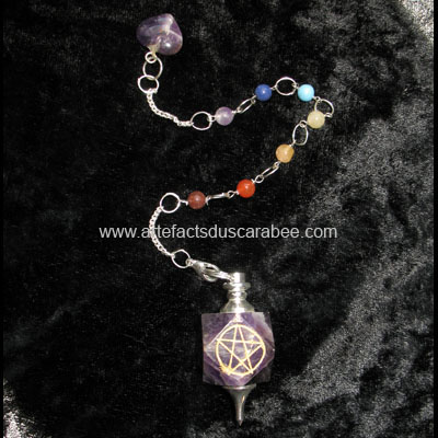 Pendule "7 Chakras" d'Am�thyste Facett� + Pentagramme