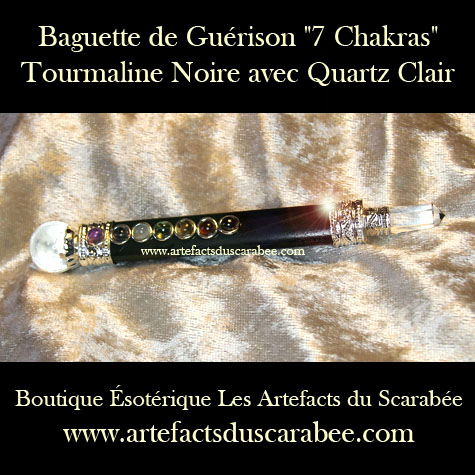 A- Baguette de Guérison "7 Chakras" de Tourmaline + Quartz Clair
