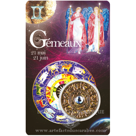 Carte Zodiaque GÉMEAUX + Médaille Roue de l'Horoscope