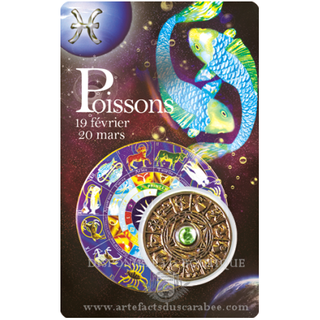 Carte Zodiaque POISSON + Médaille Roue de l'Horoscope