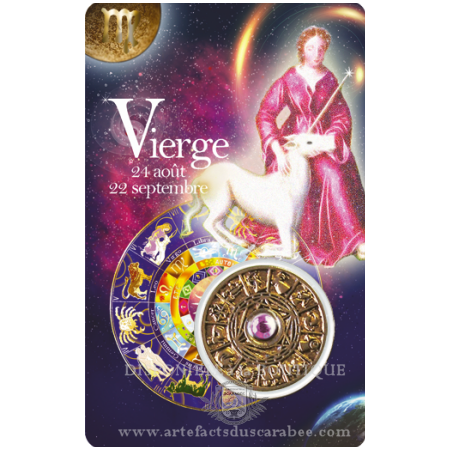 Carte Zodiaque VIERGE + Médaille Roue de l'Horoscope