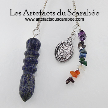 Pendule Égyptien ''7 Chakras'' avec Lapis Lazuli (Pouvoirs Psy.) Pendule Égyptien ''7 Chakras'' avec Lapis Lazuli (Pouvoirs Psy.)