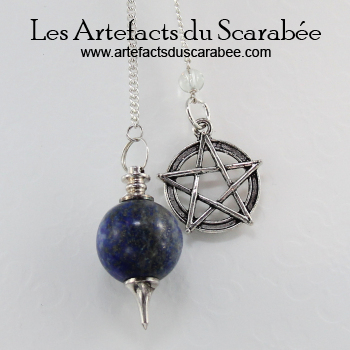 Pendule Séphoroton de Lapis Lazuli + Pentagramme (Protection) Pendule Séphoroton de Lapis Lazuli + Pentagramme (Protection)