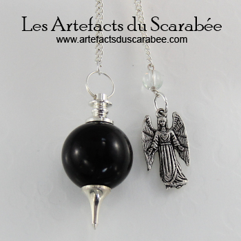 Pendule Séphoroton d'Onyx Noir + Ange Gardien (Guidance) Pendule Séphoroton d'Onyx Noir + Ange Gardien (Guidance)